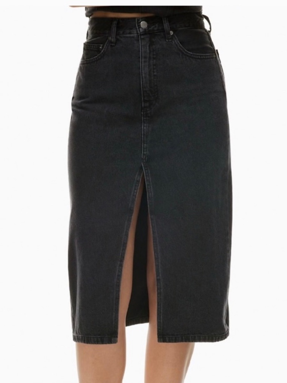 Aritzia Halle denim midi skirt in black